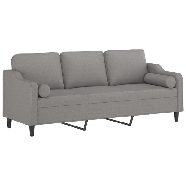 vidaXL Trivietė sofa su pagalvėmis, &scaron;viesiai pilka, 210cm, audinys