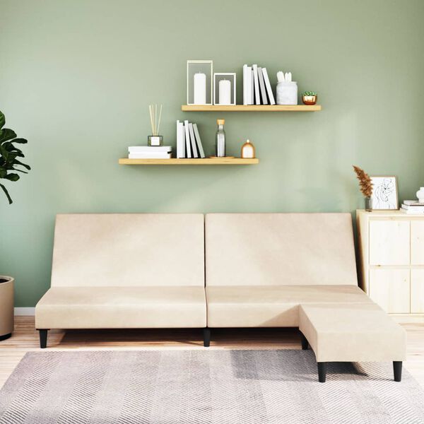 vidaXL Dvivietė sofa-lova su pakoja, kreminės spalvos, aksomas