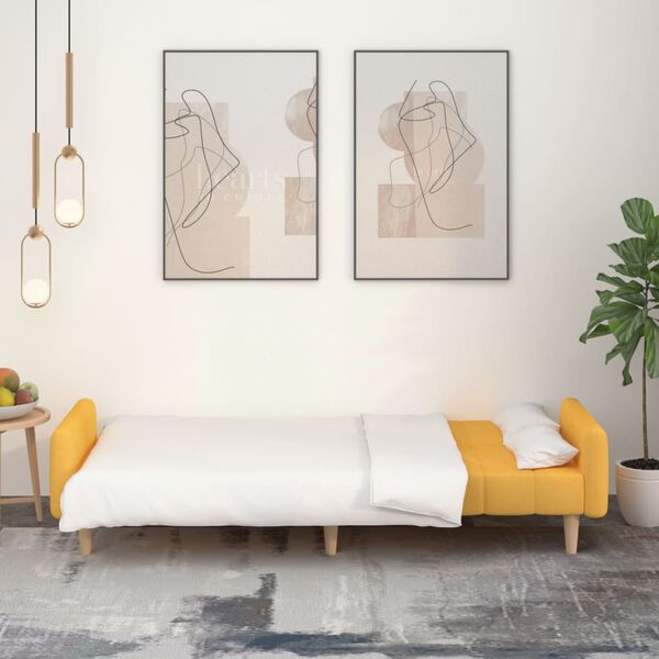 vidaXL Dvivietė sofa-lova, geltonos spalvos, audinys