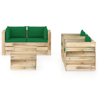 vidaXL Sodo komplektas su pagalvėlėmis, žalias, 6 d., impregnuota med.