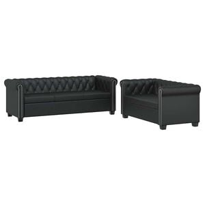 vidaXL Chesterfield dvivietė ir trivietė sofos, juodos, dirbtinė oda