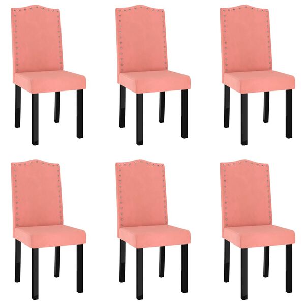 vidaXL Valgomojo kėdės, 6vnt., rožinės spalvos, aksomas