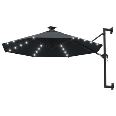 vidaXL Prie sienos montuojamas skėtis su LED/stulpu, antracito, 300cm