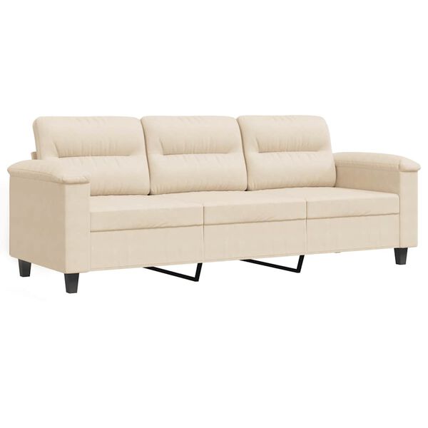vidaXL Trivietė sofa, smėlio spalvos, 180cm, mikropluo&scaron;to audinys