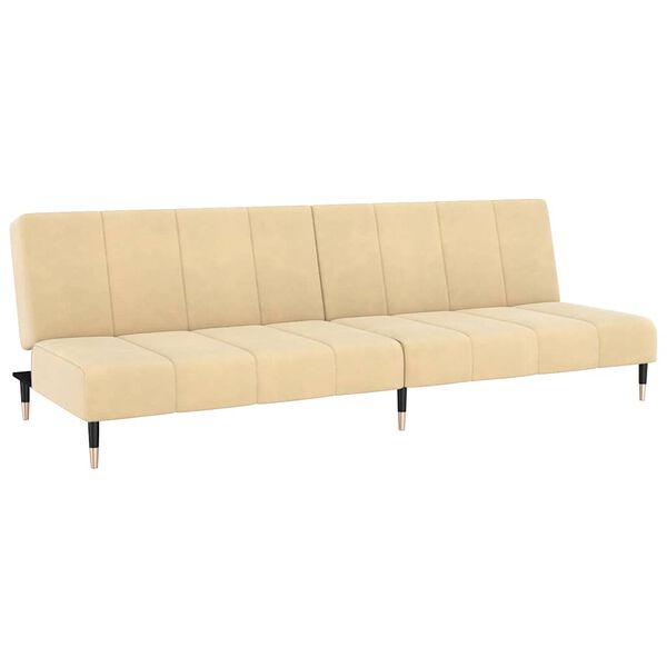 vidaXL Dvivietė sofa-lova, kreminės spalvos, aksomas