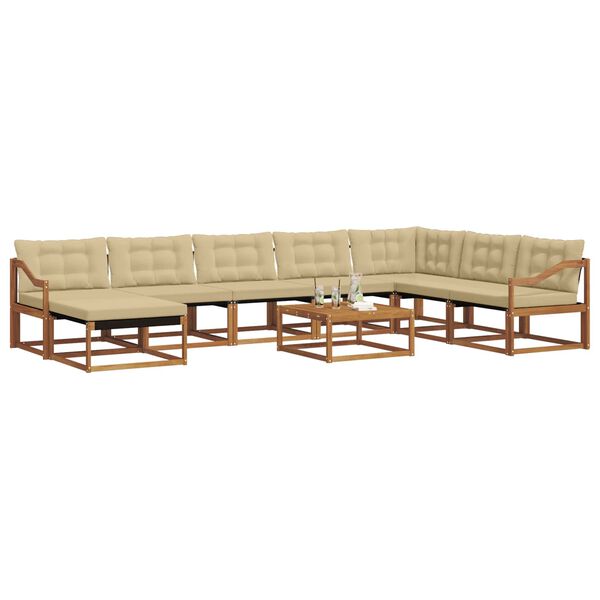 vidaXL Lauko sofos komplektas su pagalve 9 pcs Natūralus ir bežinis