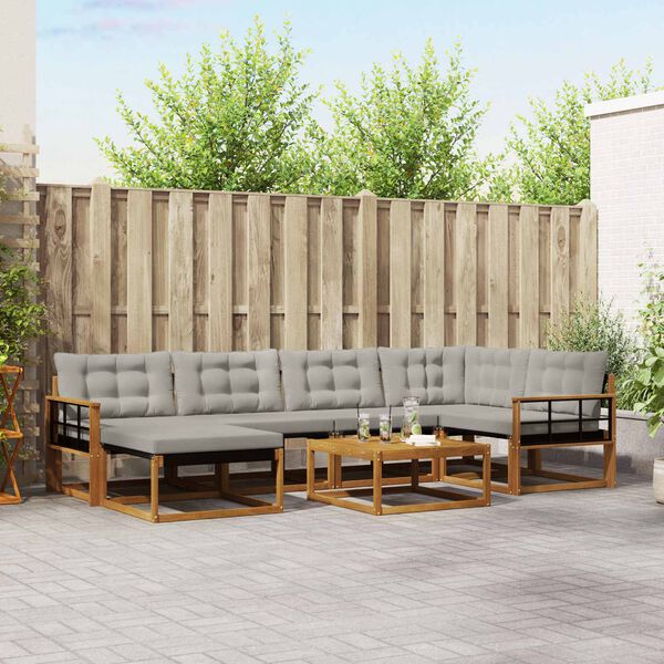 vidaXL Lauko sofos komplektas 7 pcs Natūrali ir &scaron;viesiai pilka