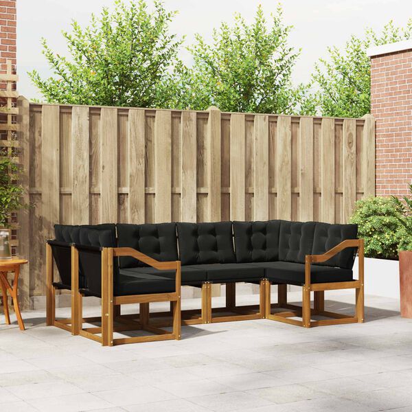 vidaXL Lauko sofos komplektas su pagalve 6 pcs Natūrali ir juoda