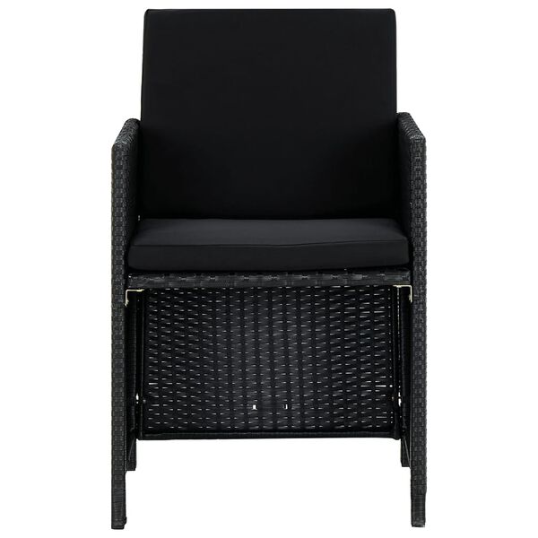 vidaXL Valgomojo komplektas su pagalvėmis, 9 dalių, juodas, ratanas