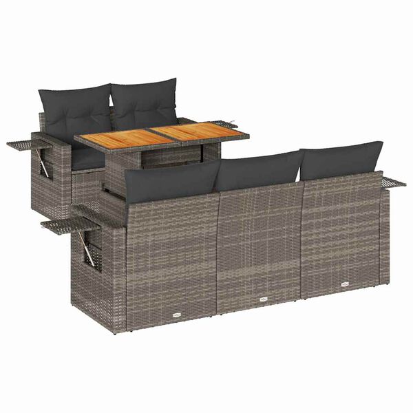 vidaXL Sofos komplektas su pagalvėlėmis, 6 dalių, pilkas, poliratanas