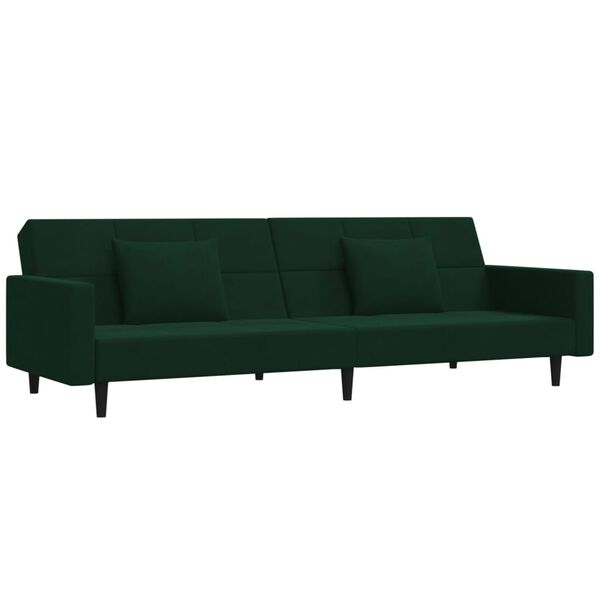 vidaXL Dvivietė sofa-lova su pagalvėmis ir pakoja, žalia, aksomas