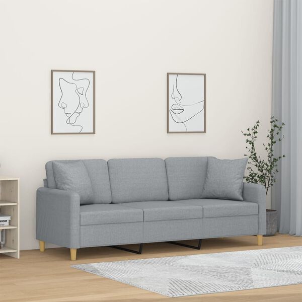 vidaXL Trivietė sofa su pagalvėlėmis, &scaron;viesiai pilka, 180cm, audinys