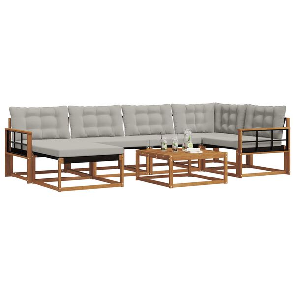 vidaXL Lauko sofos komplektas 7 pcs Natūrali ir &scaron;viesiai pilka