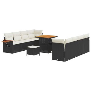 vidaXL Sodo Sofų Rinkinys 12 pcs Juoda ir kreminė poliratanas