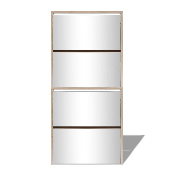 vidaXL Batų dėžė, 4 lygių su veidrodžiais, ąžuolas, 63x17x134cm