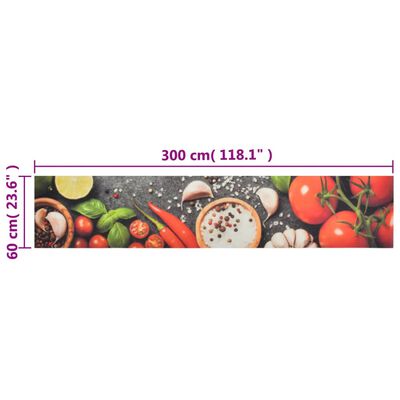 vidaXL Virtuvės kilimėlis, 60x300cm, aksomas, plaunamas, su daržovėmis