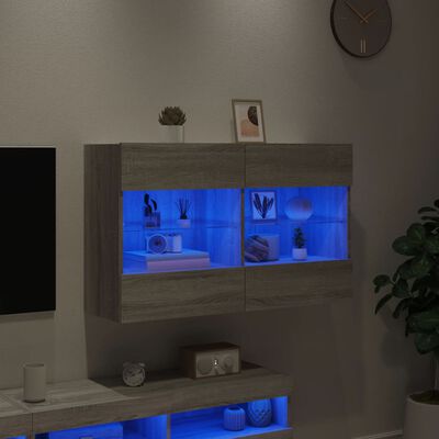 vidaXL Sieninė TV spintelė su LED lemputėmis, pilka, 98,5x30x60,5cm