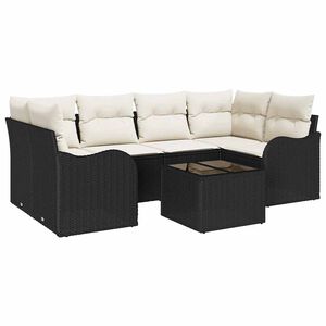 vidaXL Sodo Sofų Rinkinys su pagalve su pagalve 7 pcs Juoda ir kreminė
