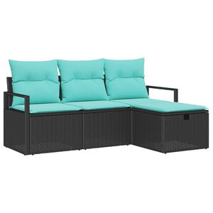vidaXL Sofos komplektas su pagalve 4 pcs Juoda ir turkio poliratanas