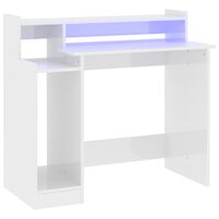 vidaXL Rašomasis stalas su LED, baltas, 97x45x90cm, mediena, blizgus