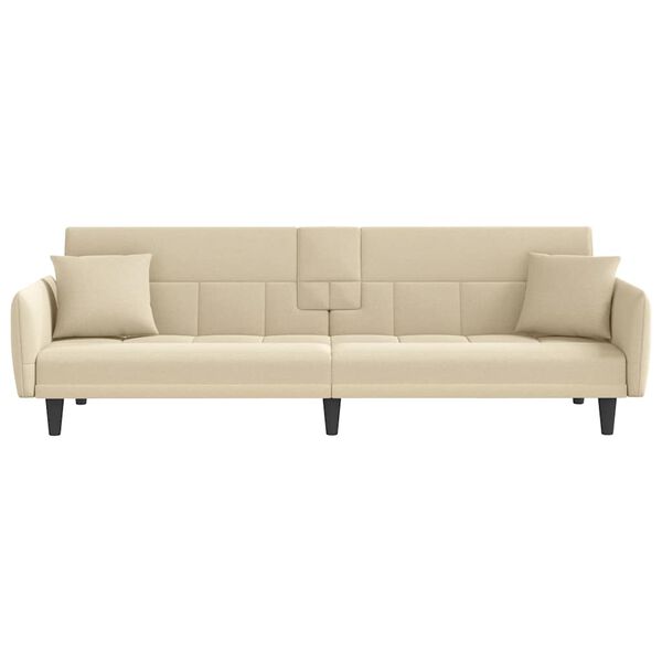 vidaXL Sofa-lova su puodelių laikikliais, kreminės spalvos, audinys