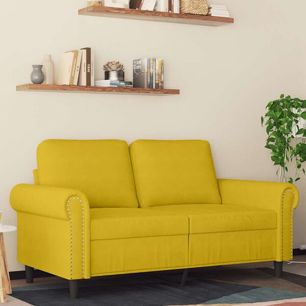 vidaXL Dvivietė sofa, geltonos spalvos, 120cm, aksomas