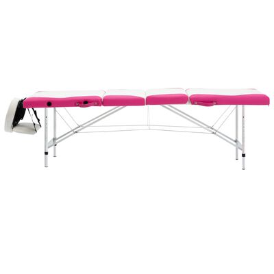 vidaXL Sulankstomas masažo stalas, baltas/rožinis, aliuminis, 4 zonų