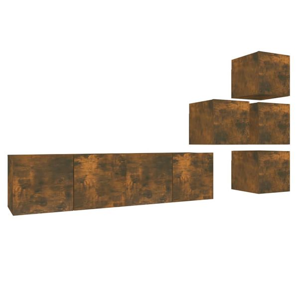 vidaXL TV spintelių komplektas, 6 dalių, dūminio ąžuolo, mediena