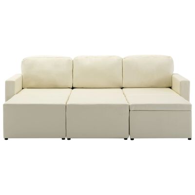 vidaXL Trivietė sofa-lova, kreminės spalvos, dirbtinė oda, modulinė