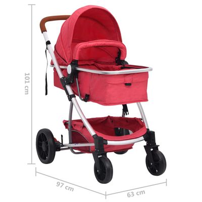 vidaXL Vaikiškas vežimėlis 3-1, raudonos spalvos, aliuminis