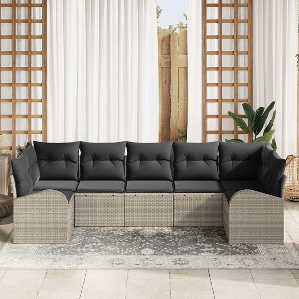 vidaXL Sodo Sofų Rinkinys su pagalve 7 pcs &Scaron;viesiai pilka poliratanas