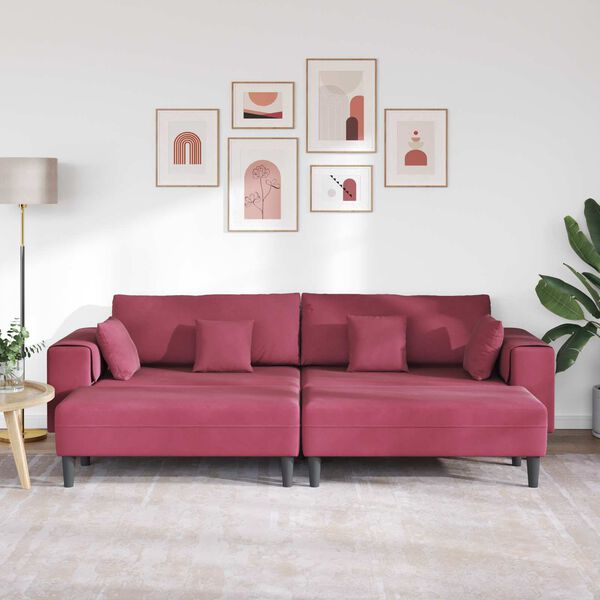 vidaXL Sofa su pagalve 3 pcs Vyno raudona Aksomas