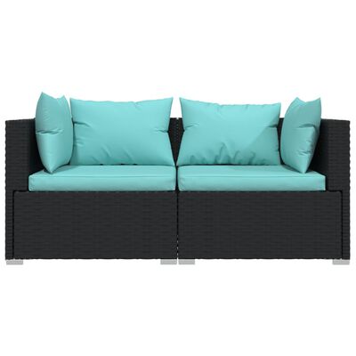 vidaXL Dvivietė sofa su pagalvėlėmis, juodos spalvos, poliratanas