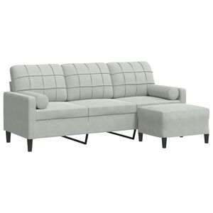 vidaXL Trivietė sofa su pakoja, &scaron;viesiai pilka, 180cm, aksomas