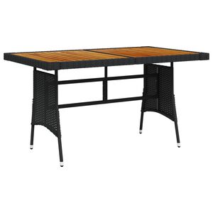 vidaXL Sodo stalas, juodas, 130x70x72cm, poliratanas ir akacija