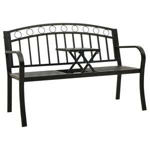 vidaXL Sodo suoliukas su staliuku, juodos spalvos, 120cm, plienas