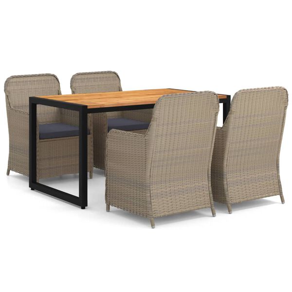 vidaXL Sodo valgomojo baldų komplektas, 5 dalių, rudos spalvos