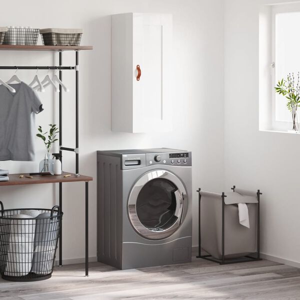 vidaXL Sieninė spintelė, balta, 34,5x34x90cm, apdirbta mediena, blizgi