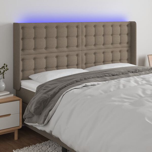 vidaXL Galvūgalis su LED, taupe spalvos, 183x16x118/128cm, audinys