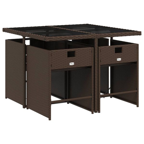 vidaXL Sodo komplektas su pagalvėlėmis, 5 dalių, rudas, poliratanas