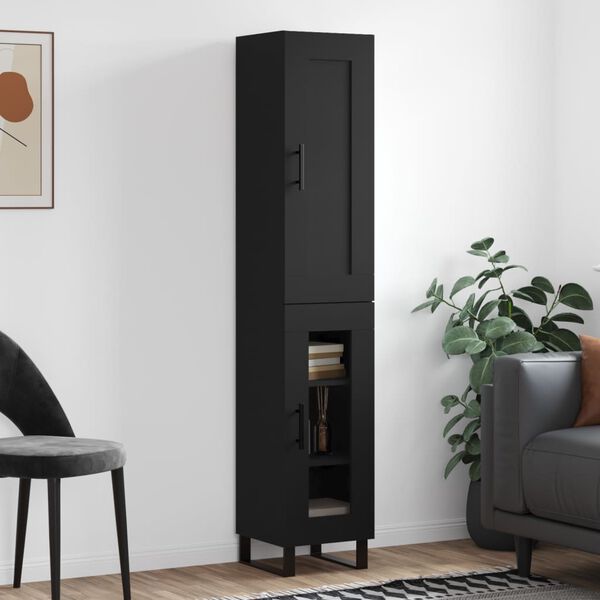 vidaXL Komoda, juodos spalvos, 34,5x34x180cm, apdirbta mediena