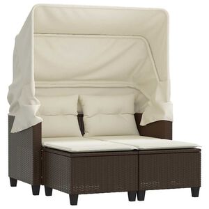 vidaXL Dvivietė sodo sofa su skliautu/taburetėmis, ruda, poliratanas