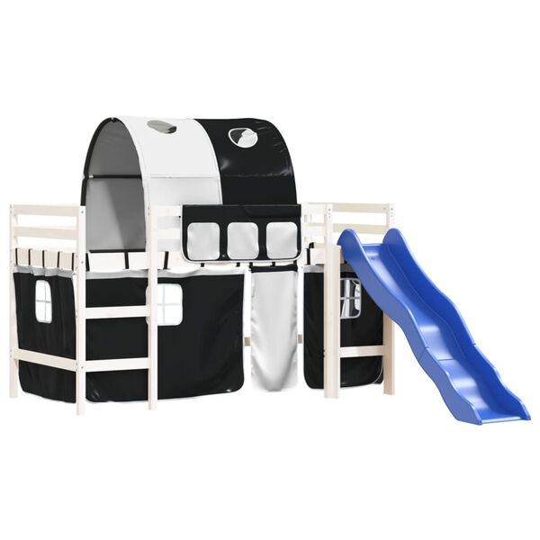 vidaXL Auk&scaron;ta vaiki&scaron;ka lova su tuneliu, balta/juoda, 90x200cm, pu&scaron;is