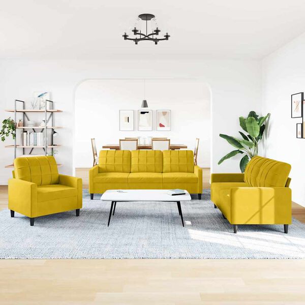 vidaXL Sofos komplektas su pagalvėlėmis, 3 dalių, geltonas, aksomas