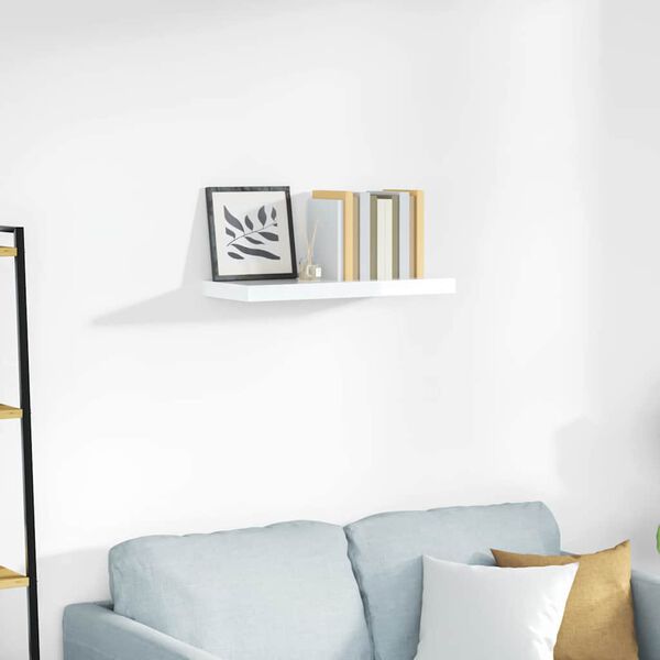 vidaXL Pakabinama sieninė lentyna, balta, 60x23,5x3,8cm, MDF, blizgi