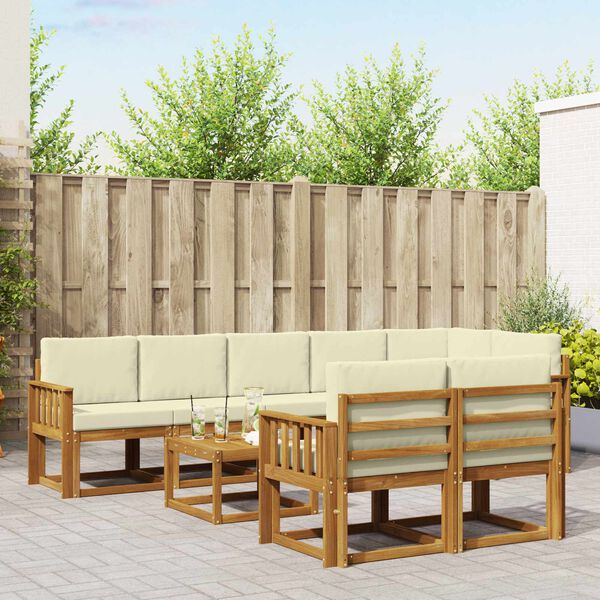 vidaXL Lauko sofos komplektas su pagalve 9 pcs Natūralus ir grietinėlė