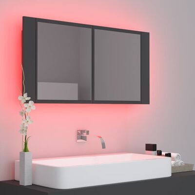 vidaXL Veidrodinė vonios spintelė su LED, pilka, 90x12x45cm, akrilas