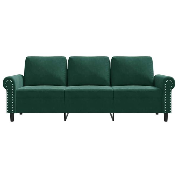 vidaXL Trivietė sofa, tamsiai žalios spalvos, 180cm, aksomas