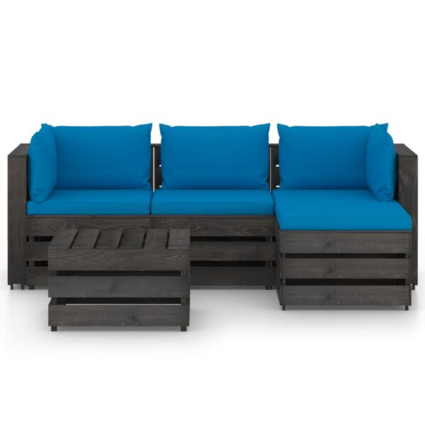 vidaXL Sodo komplektas su pagalvėlėmis, 5 dalių, impregnuota mediena