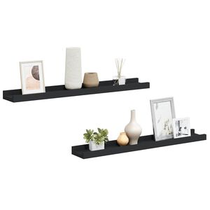 vidaXL Lentynos nuotraukų rėmeliams, 2vnt., juodos, 60x9x3cm, MDF